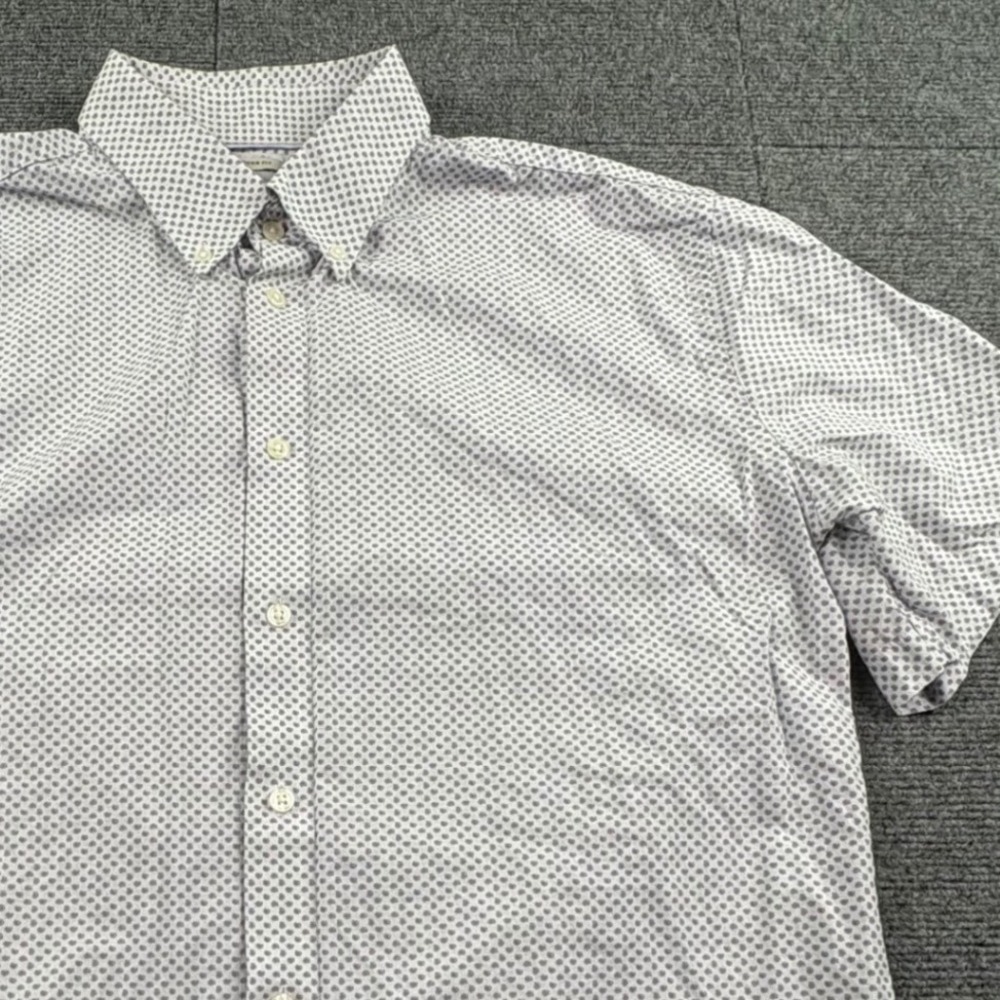 Joseph Abboud Mens Modern Fit Cotton Short Sleeve Micro Paisley Shirt L White